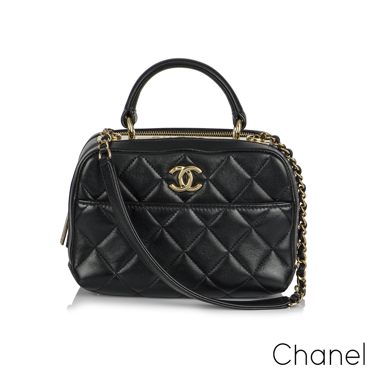 CHANEL Black Lambskin Leather Strap Shoulder Bag  Chelsea Vintage Couture